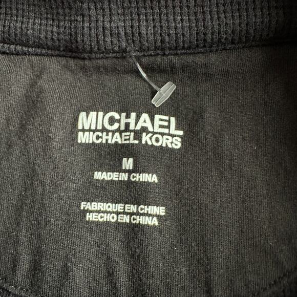 Michael Kors 1/4 Zip Pullover Sweater Mens M Black Waffle Knit Cotton Blend - Picture 4 of 9